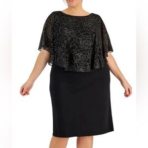 Connected Apparel Women’s Formal Black Dress Plus Size 22W Cape Overlay NEW